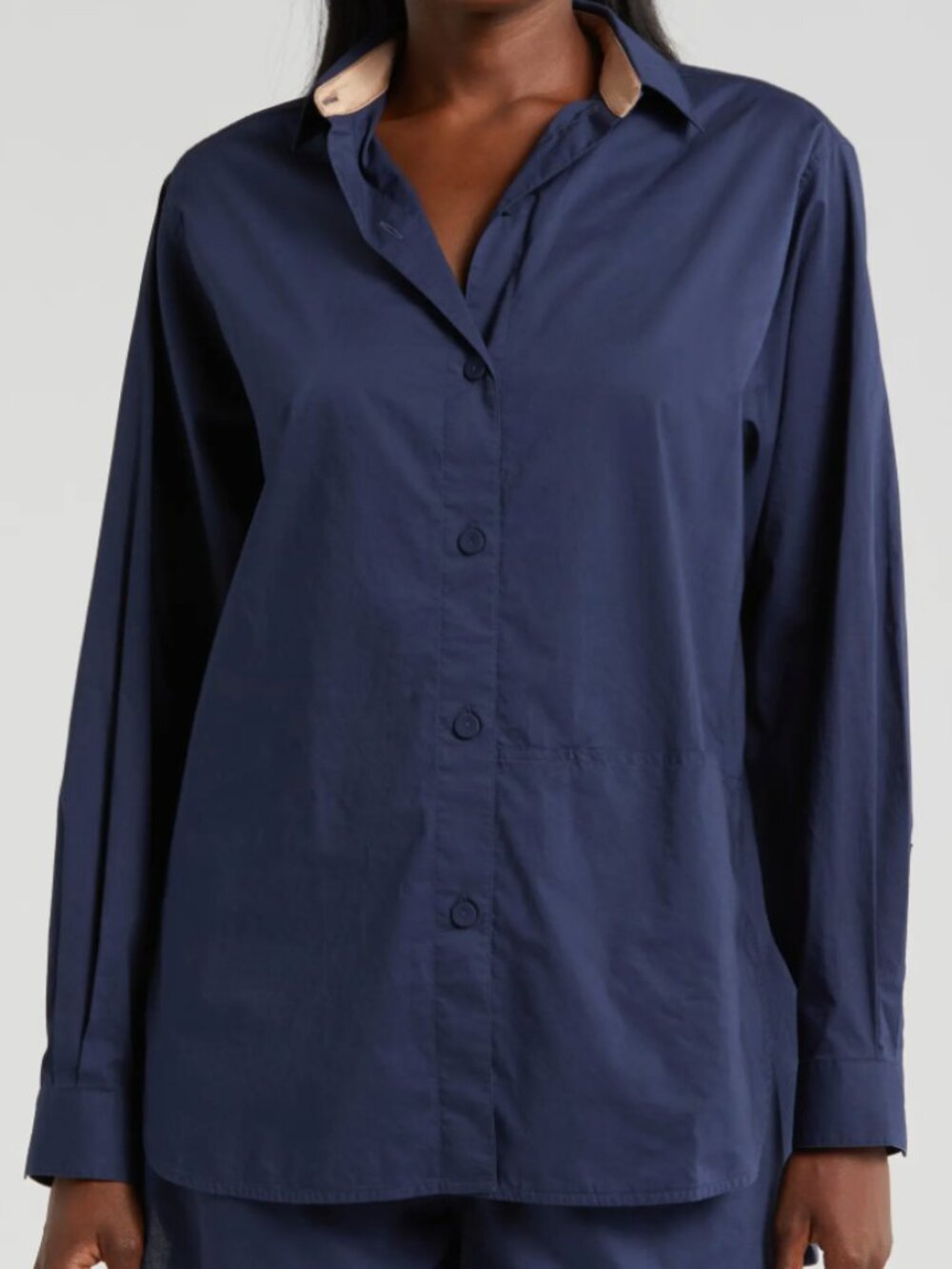 Lunya Airy Cotton & Silk Curve Hem Button Down Pajama Shirt